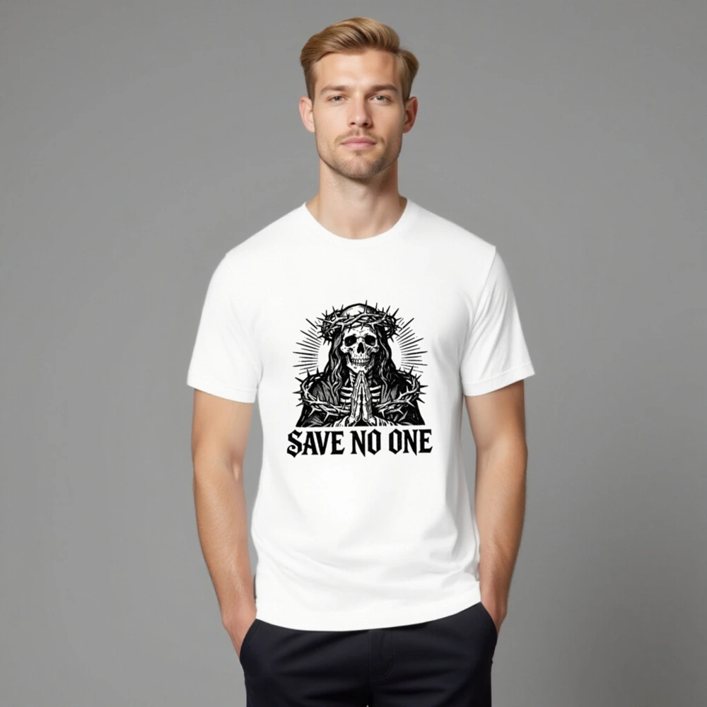 Unisex Staple T-Shirt - Save No One Skull with Crown of Thorns Design - Image 8