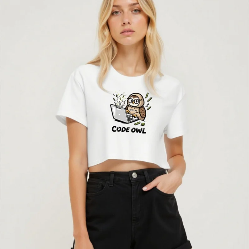 Code Owl Women's Crop Top - Cute Coding Owl Graphic Tee, Byte Me Design - Image 2