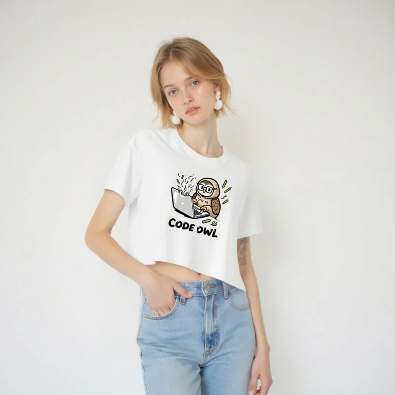 Code Owl Women's Crop Top - Cute Coding Owl Graphic Tee, Byte Me Design - Image 3