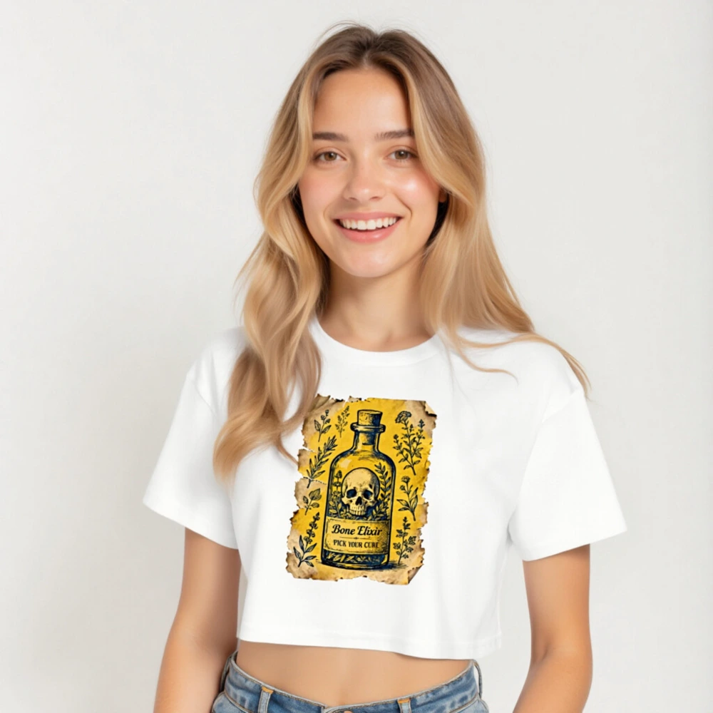 Women's Crop Top - Bone Elixir Vintage Potion Bottle Graphic Tee - Image 5