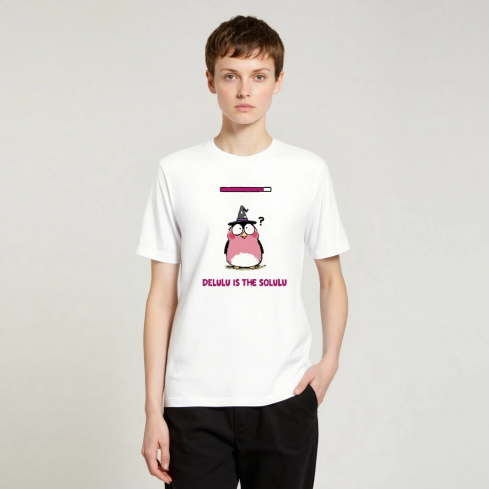 Delulu is the Solulu Unisex Staple T-Shirt | Pink Witch Bird Design - Image 3