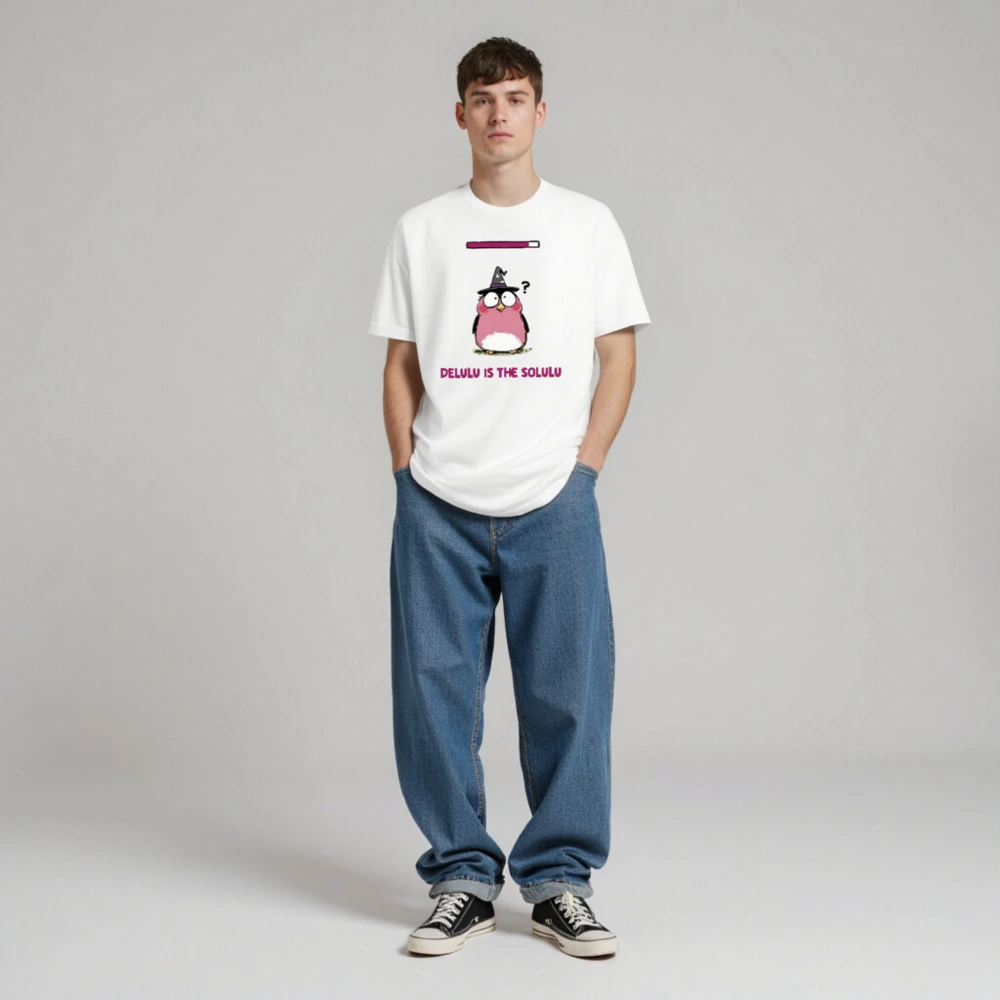 Delulu is the Solulu Unisex Staple T-Shirt | Pink Witch Bird Design - Image 4