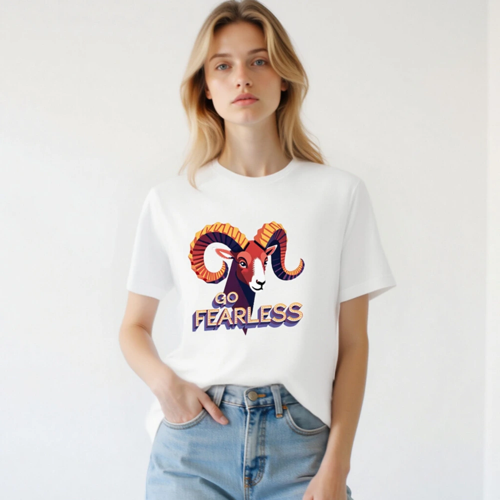Go Fearless Ram T-Shirt - Unisex Staple Tee with Bold Horn Graphic - Image 2