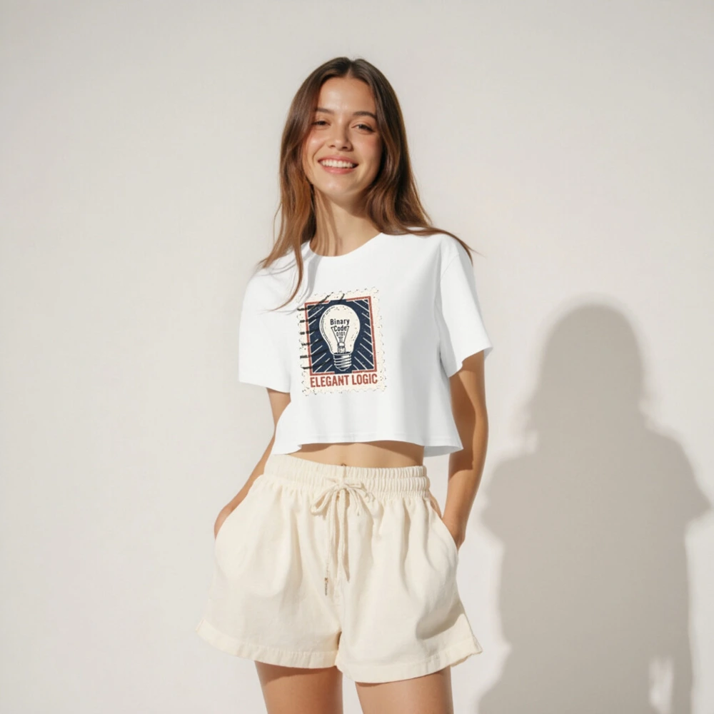 Women's Crop Top - Elegant Logic Light Bulb Binary Code Design - Image 4