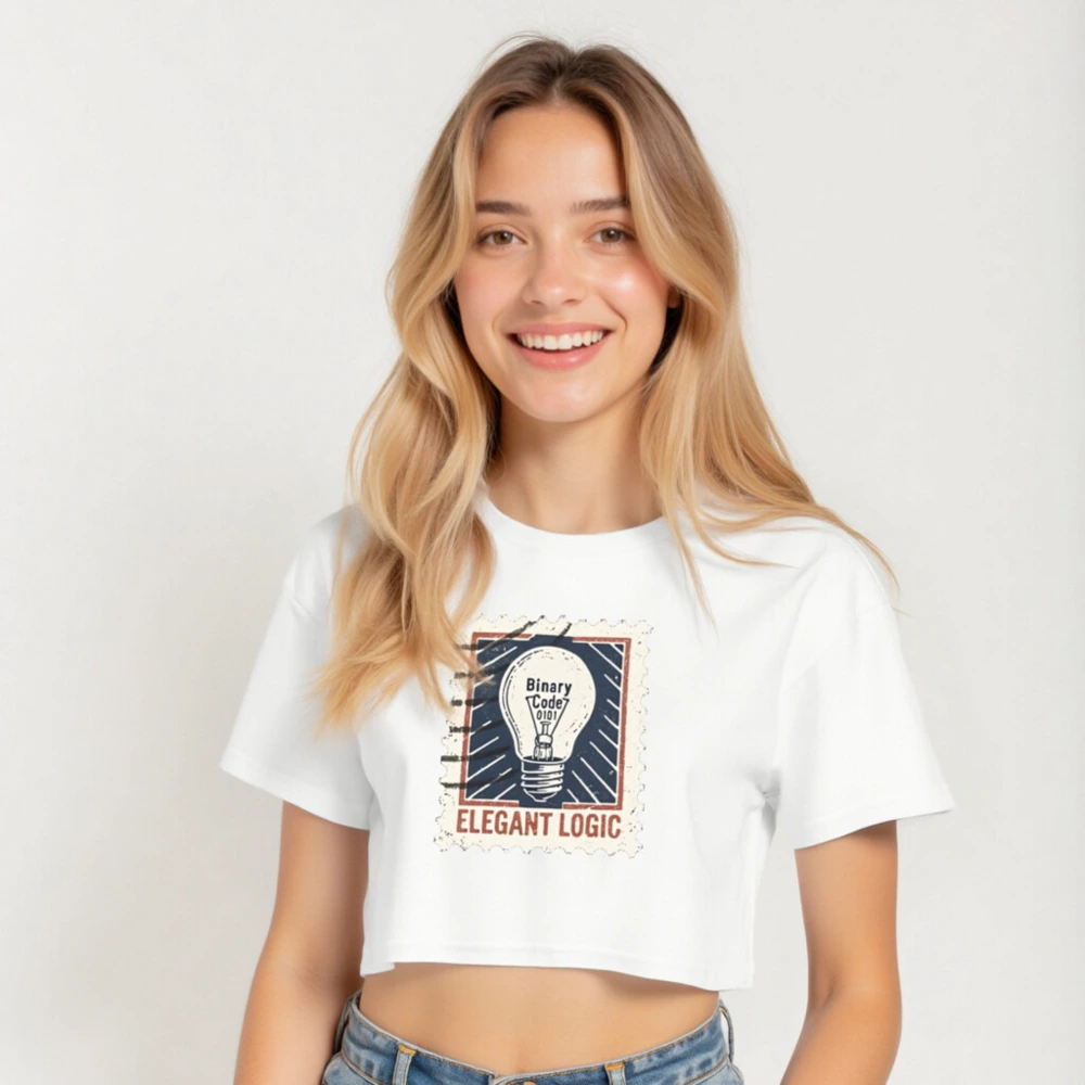 Women's Crop Top - Elegant Logic Light Bulb Binary Code Design - Image 5