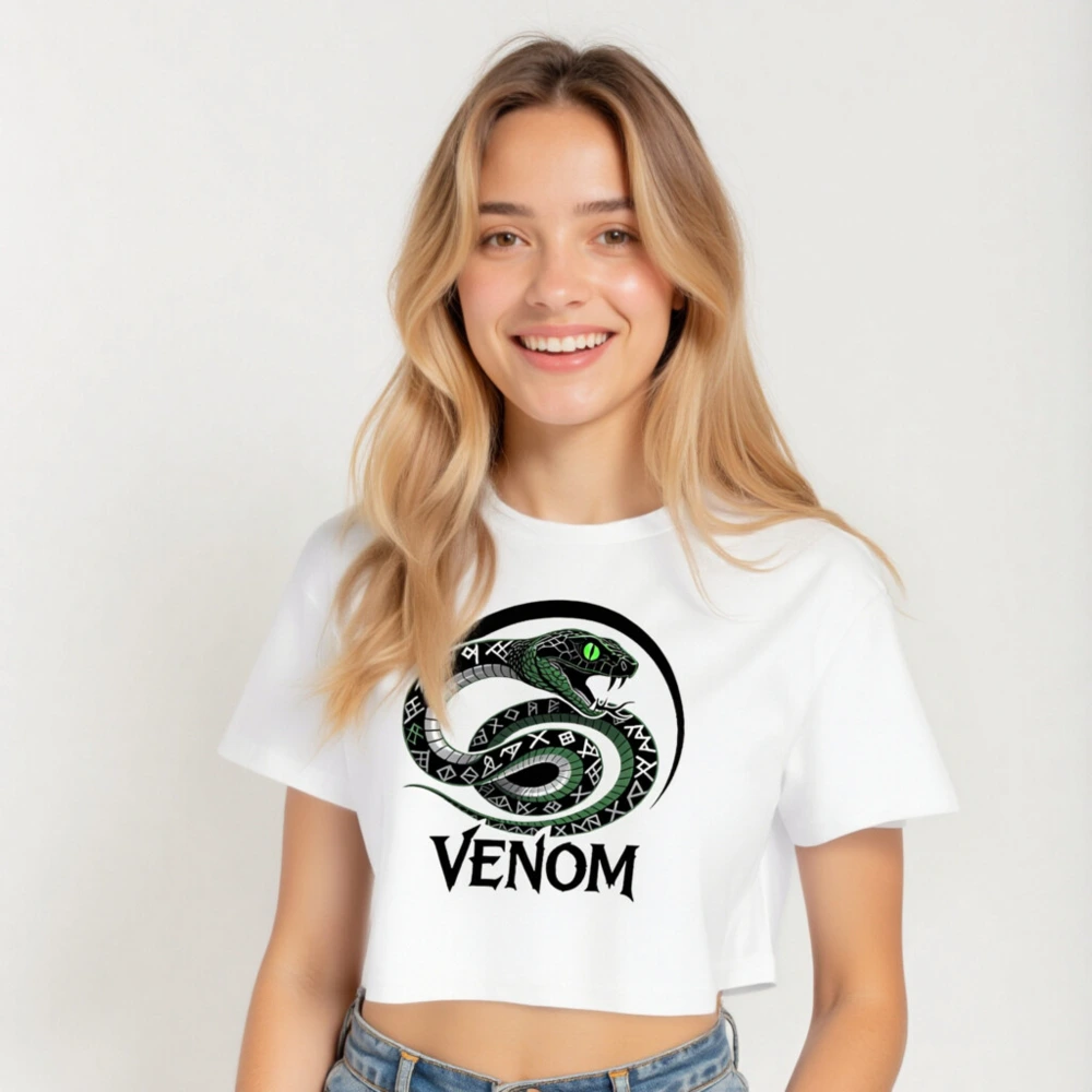 Women's Green Snake Crop Top - Venom Inspired, Short Sleeve, Comfort Fit - Image 5