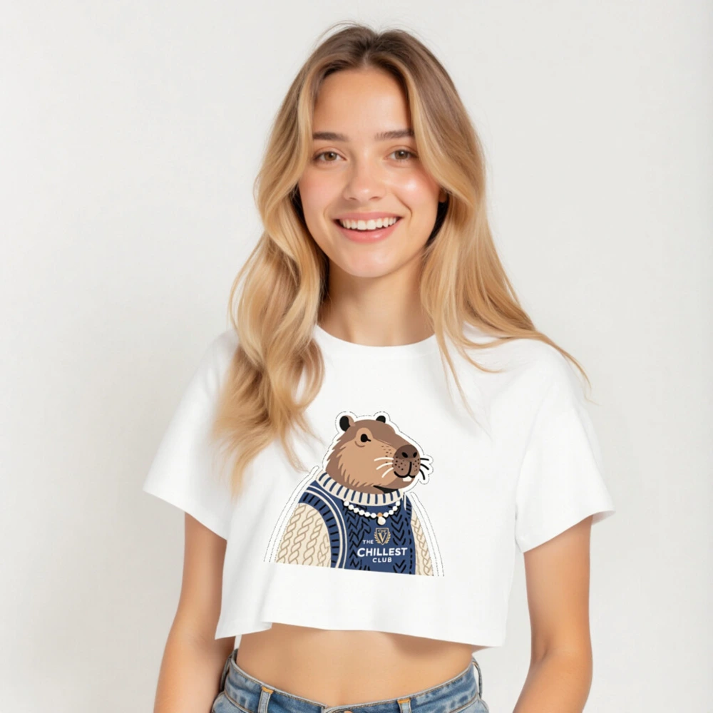 Women's Crop Top with Capybara Graphic - 'The Chillest Club' Sweater Vest Design - Image 5