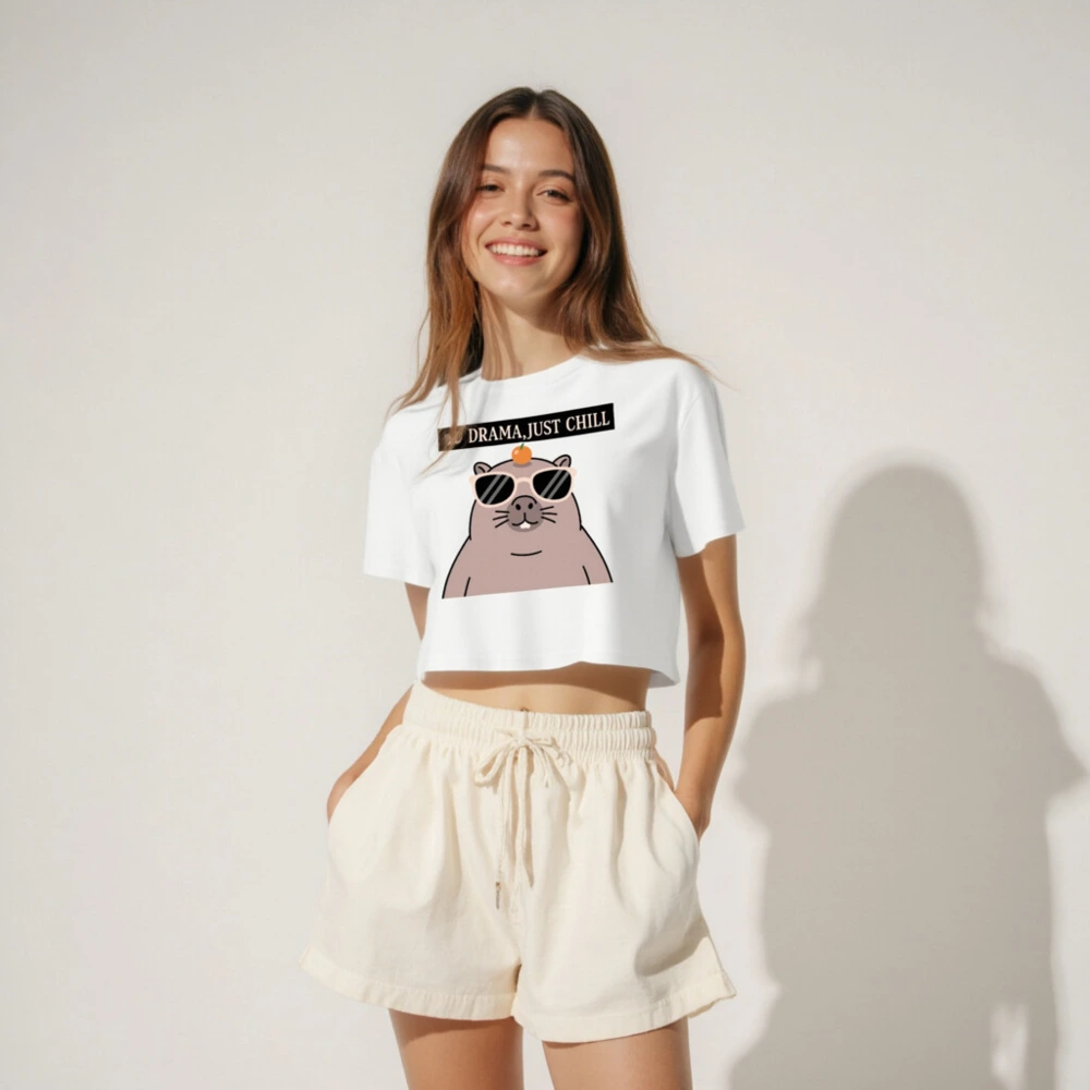 Women's Crop Top - No Drama, Just Chill Beaver Graphic Tee - Image 4