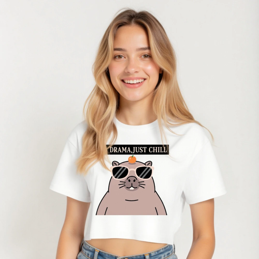 Women's Crop Top - No Drama, Just Chill Beaver Graphic Tee - Image 5