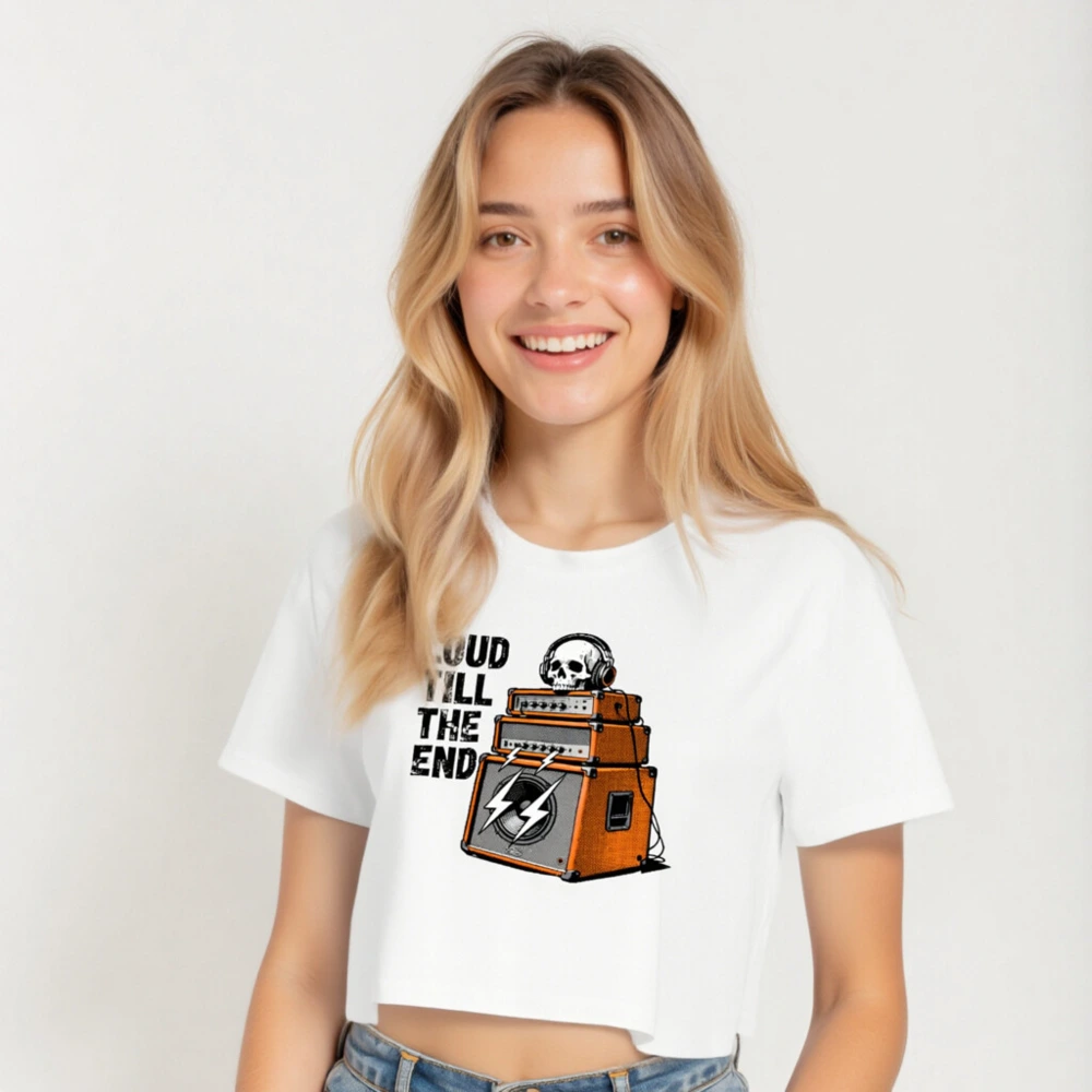 Women's Crop Top - Loud Till The End Skull & Amps Graphic Tee - Image 5