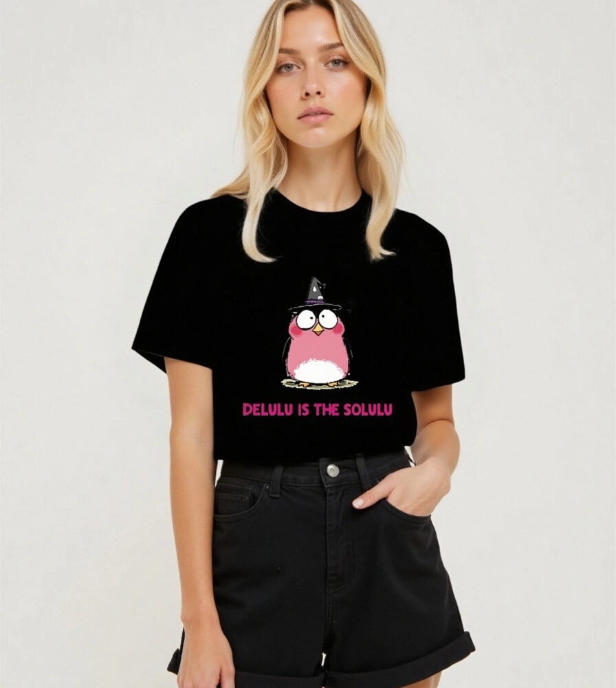 Delulu is the Solulu Unisex Staple T-Shirt | Pink Owl Wizard Design - Image 3