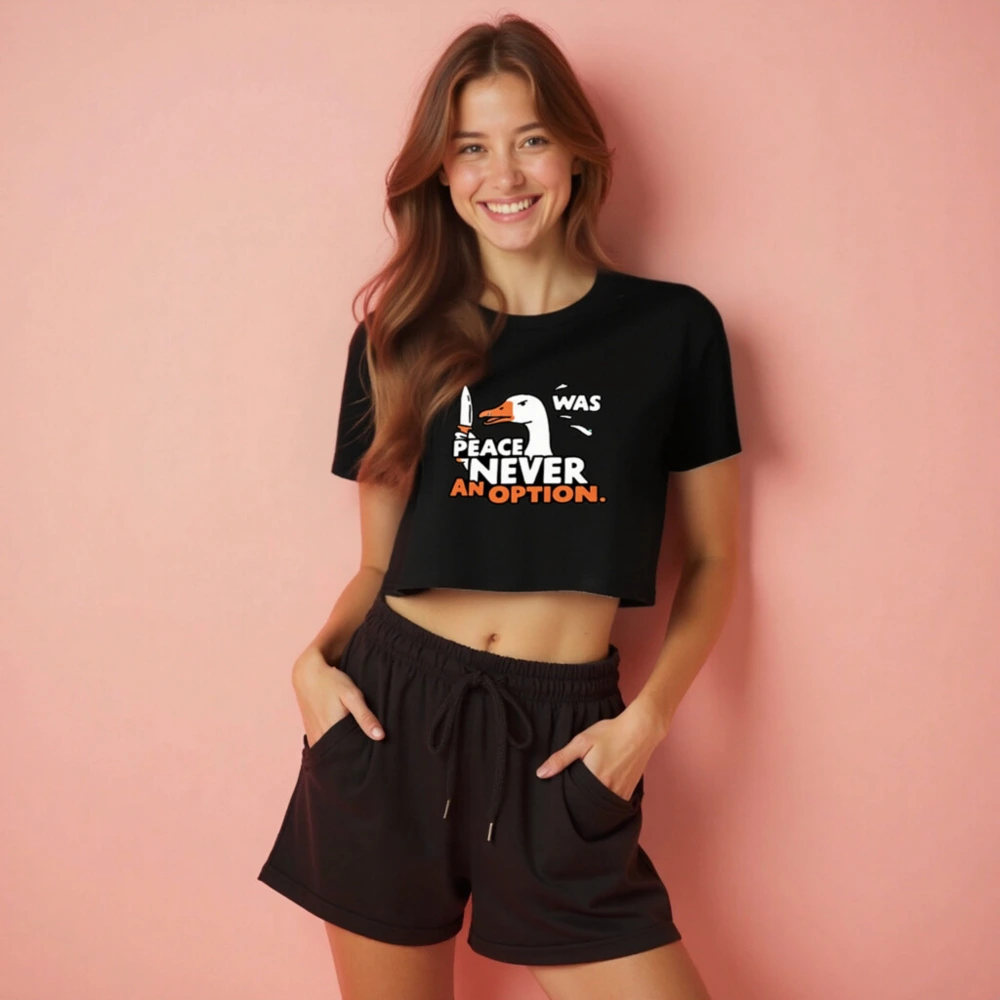 Women's Crop Top - Peace Never Was an Option Goose Graphic Tee - Image 2