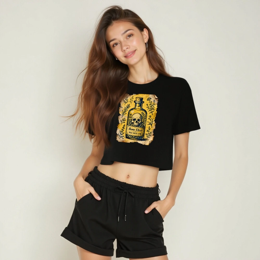 Women's Crop Top - Bone Elixir Vintage Potion Bottle Design, Gothic Herbal Art - Image 5