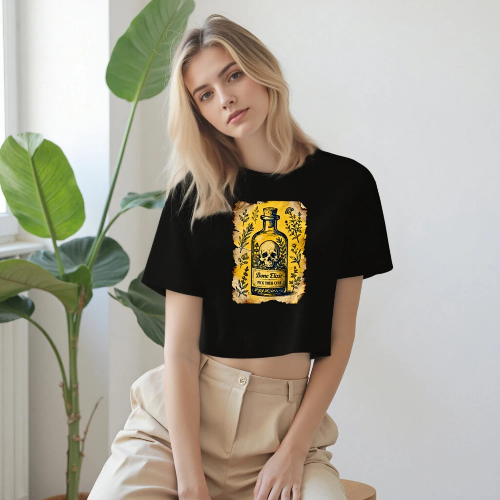 Women's Crop Top - Bone Elixir Vintage Potion Bottle Design, Gothic Herbal Art - Image 7