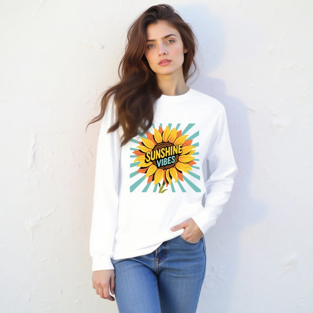 Sunshine Vibes Sunflower Long Sleeve Tee - Unisex, Bright & Retro - Image 4