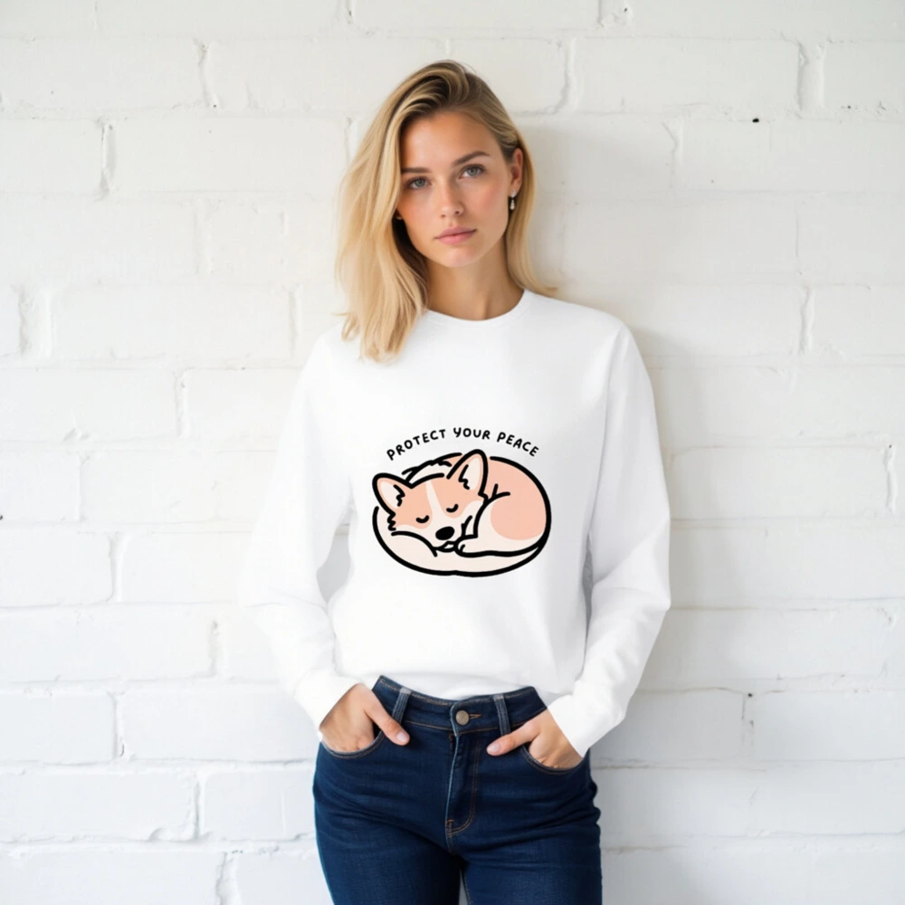 Protect Your Peace Corgi Sleeping Long Sleeve Tee - Unisex Comfort Fit - Image 2