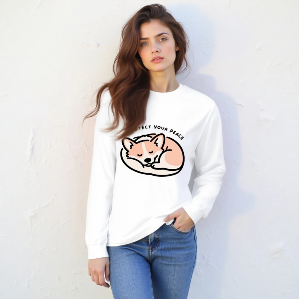 Protect Your Peace Corgi Sleeping Long Sleeve Tee - Unisex Comfort Fit - Image 4