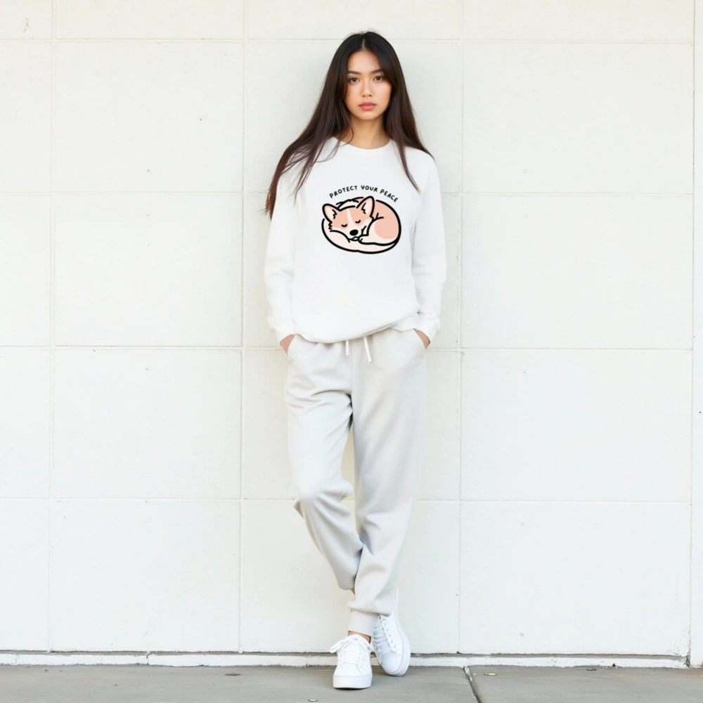 Protect Your Peace Corgi Sleeping Long Sleeve Tee - Unisex Comfort Fit - Image 5