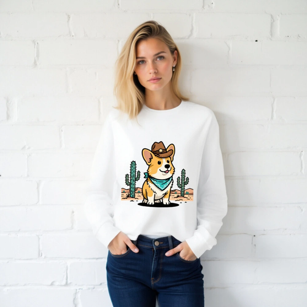 Cowboy Corgi Long Sleeve Tee - Unisex Western Dog Shirt - Image 2