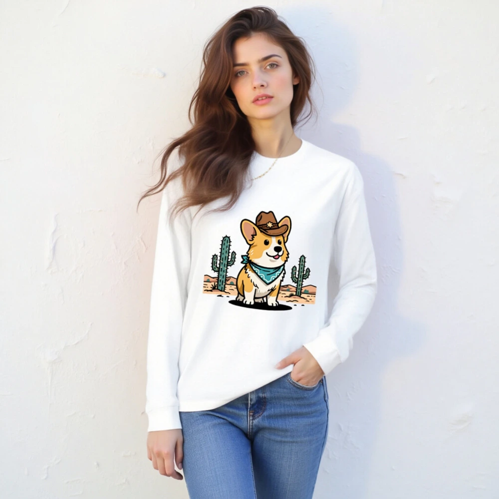 Cowboy Corgi Long Sleeve Tee - Unisex Western Dog Shirt - Image 4