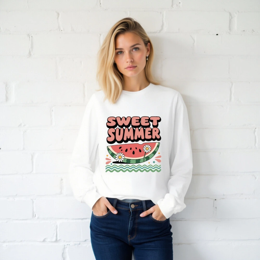 Sweet Summer Watermelon Long Sleeve Tee - Unisex Graphic T-Shirt - Image 2