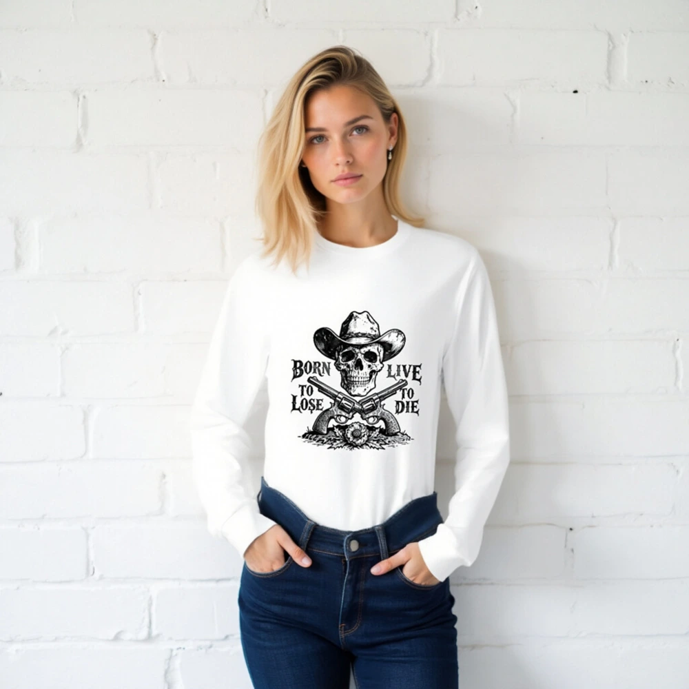Born to Lose, Live to Die Cowboy Skull Long Sleeve Tee - Unisex - Image 2