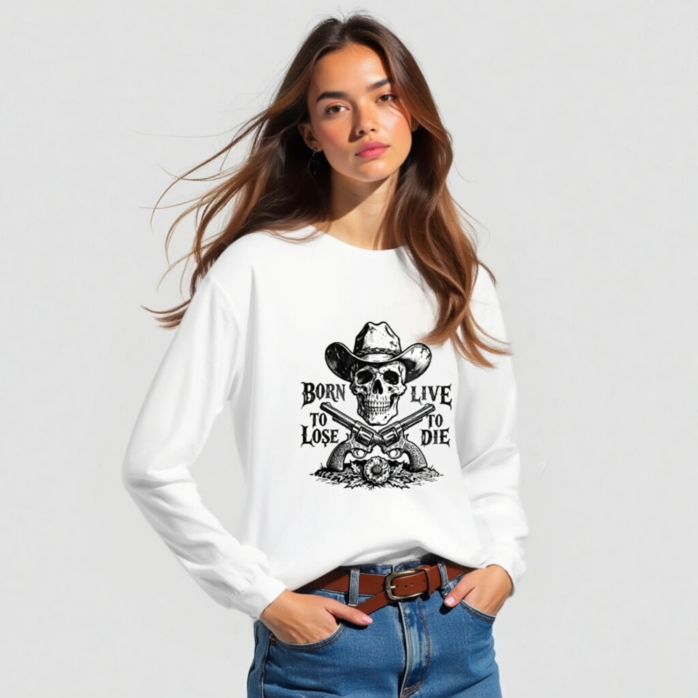 Born to Lose, Live to Die Cowboy Skull Long Sleeve Tee - Unisex - Image 3