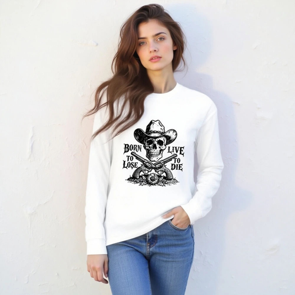 Born to Lose, Live to Die Cowboy Skull Long Sleeve Tee - Unisex - Image 4