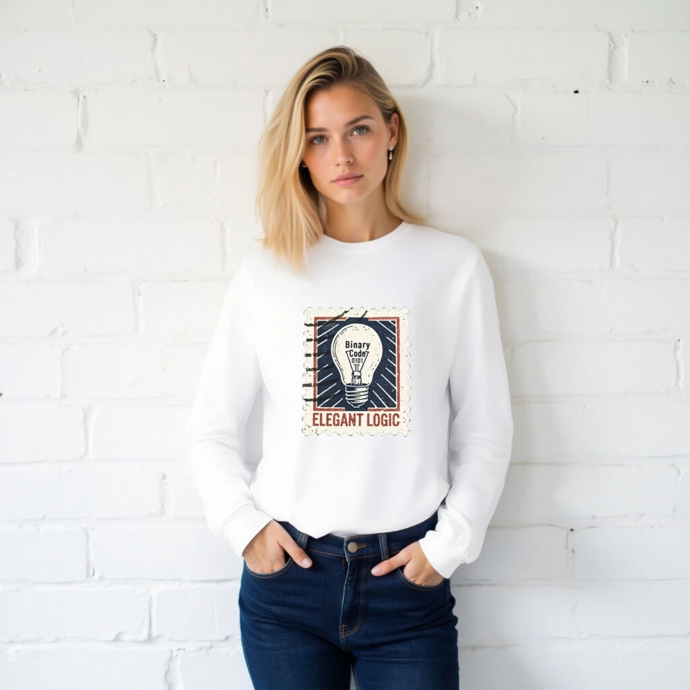 Binary Code Lightbulb Unisex Long Sleeve Tee | Elegant Logic Design - Image 2