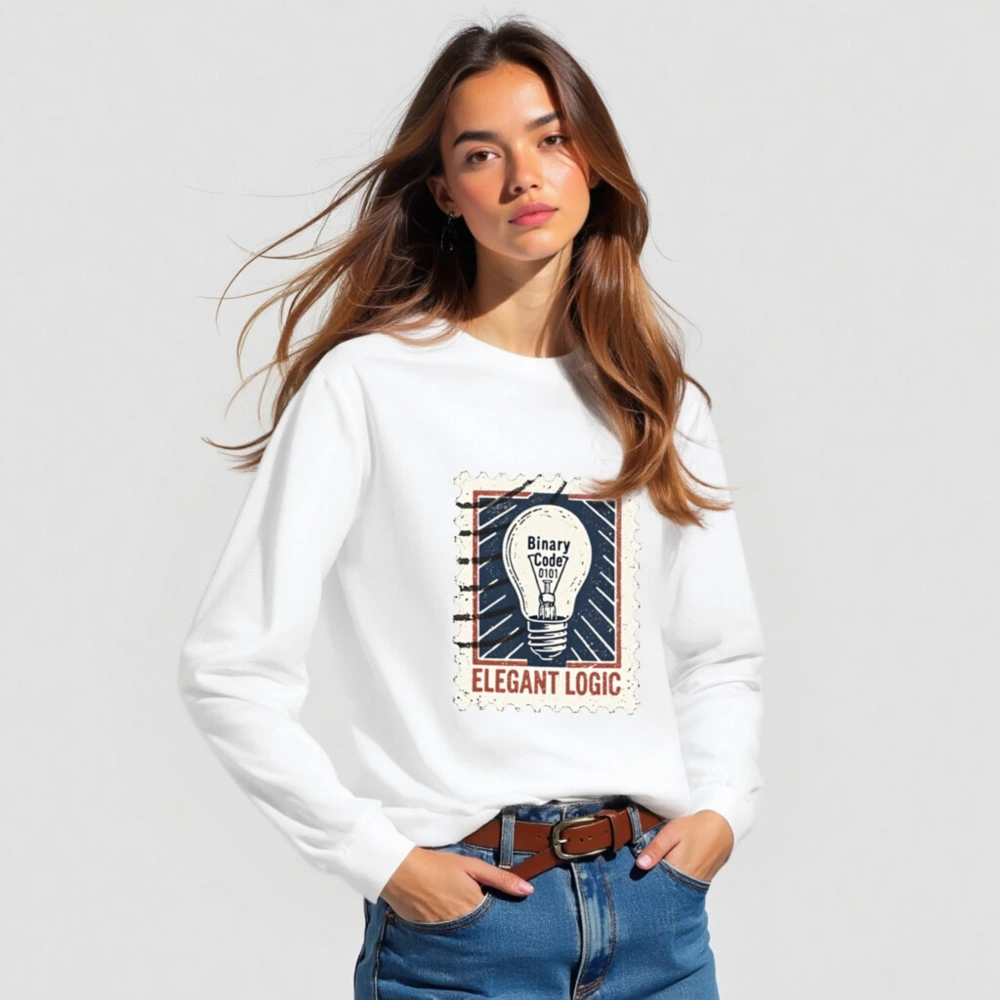 Binary Code Lightbulb Unisex Long Sleeve Tee | Elegant Logic Design - Image 3