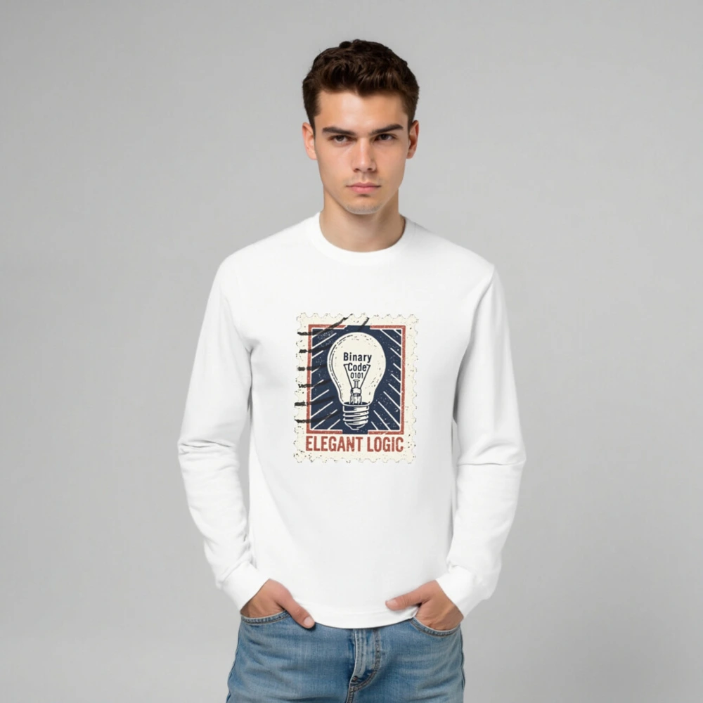 Binary Code Lightbulb Unisex Long Sleeve Tee | Elegant Logic Design - Image 6