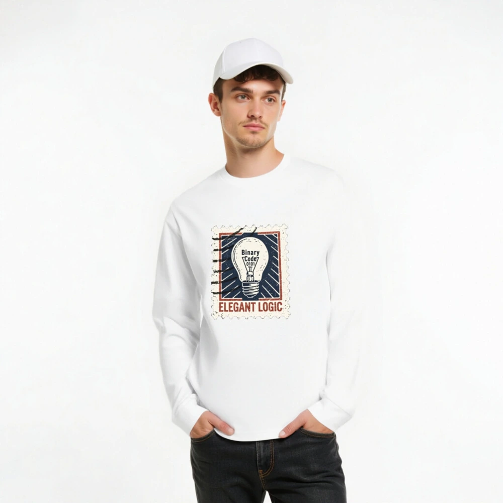 Binary Code Lightbulb Unisex Long Sleeve Tee | Elegant Logic Design - Image 7