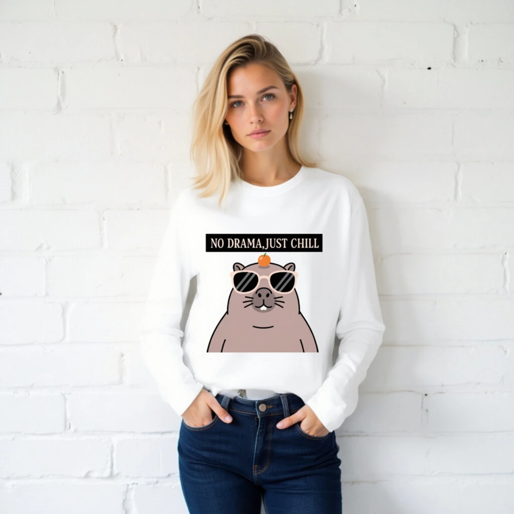 No Drama, Just Chill Groundhog Long Sleeve Tee - Unisex Comfort Fit - Image 2