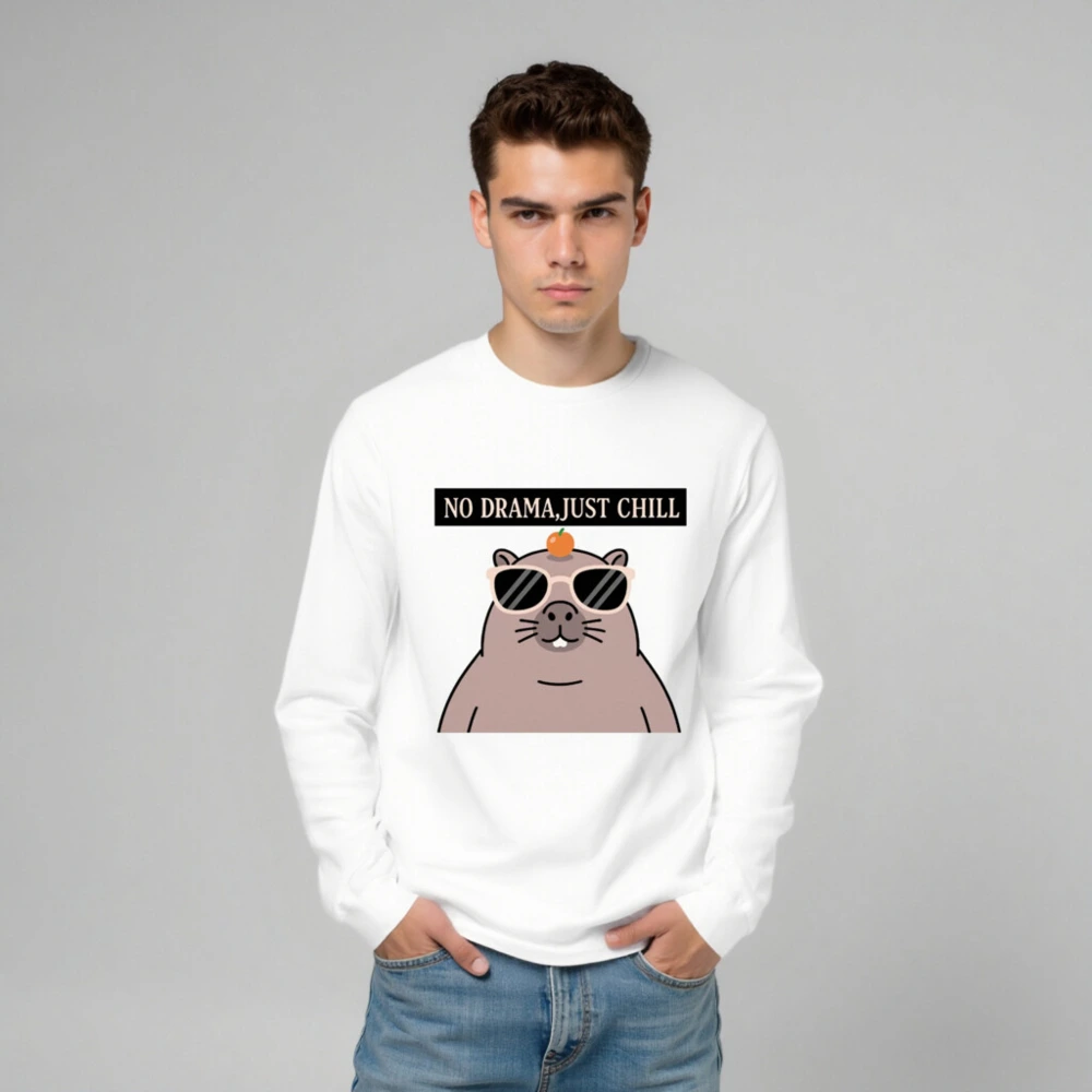 No Drama, Just Chill Groundhog Long Sleeve Tee - Unisex Comfort Fit - Image 6