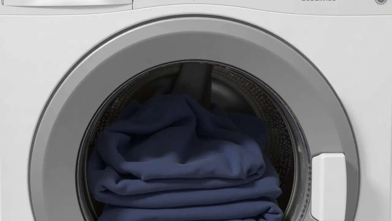 Front-loading washing machine with a sweatshirt inside, set to gentle cycle