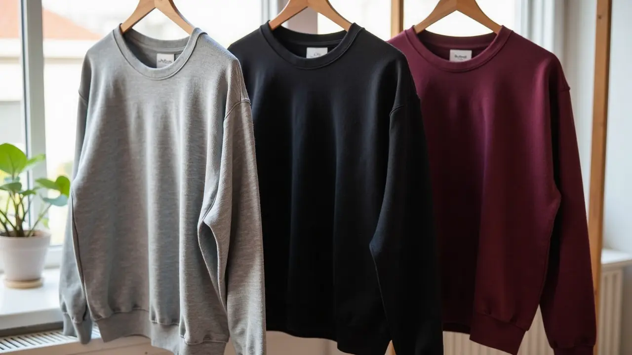 Sweatshirts laid flat to dry on a drying rack indoors