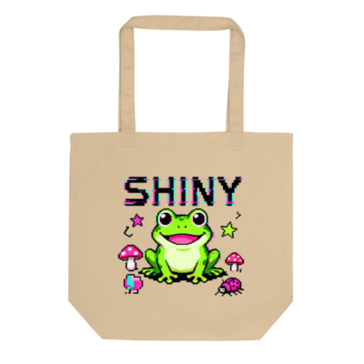 Eco Oyster Tote Bag | Shiny Frog Pixel Art Design - Sustainable Canvas Tote