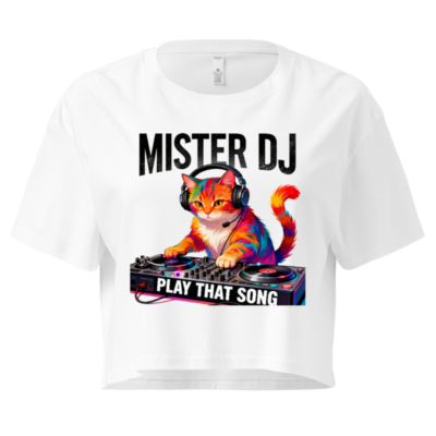 Women's Crop Top - Mister DJ Cat DJing, Play That Song, Colorful Graphic Tee
