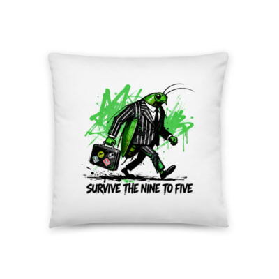 Green Cockroach Businessman Pillow - 18" x 18" Basic Pillow, Survive the Nine to Five Design