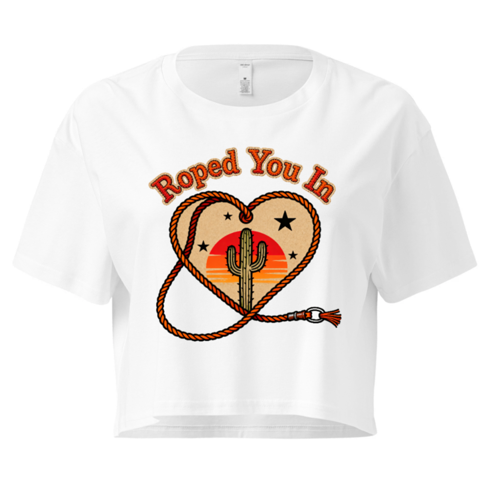 Women's Crop Top - Roped You In Cactus Sunset Heart Design