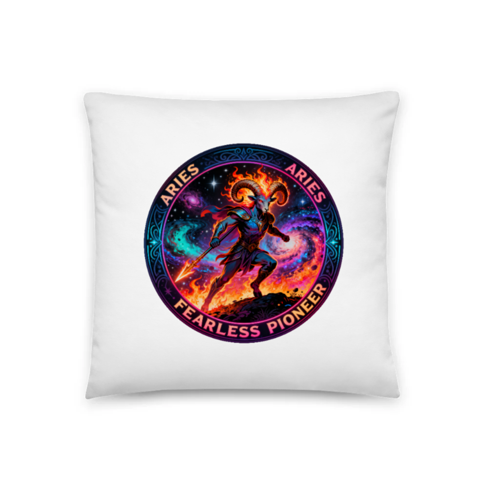 Aries Fearless Pioneer Pillow - 18" x 18" Astrology Design, Cosmic Ram Warrior, Basic Square Pillow