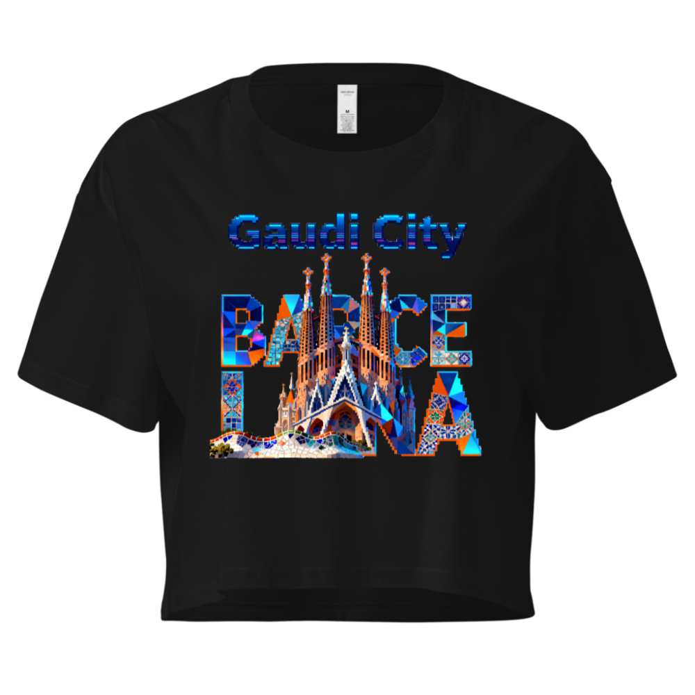 Gaudi City Barcelona Crop Top - Women's Short Sleeve T-Shirt with Sagrada Familia & Park Güell Design