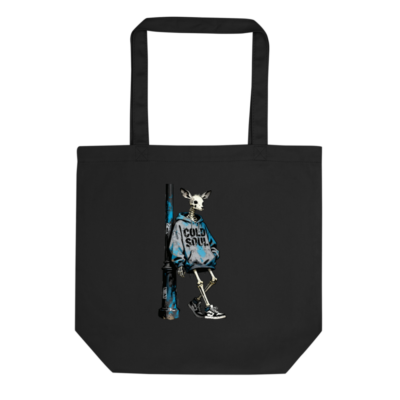 Eco Black Tote Bag | Cold Soul Skeleton Deer Graphic, Sustainable Cotton Tote
