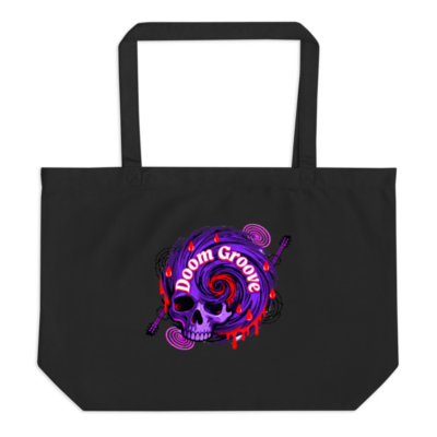 Organic Black Tote Bag | Doom Groove Skull Design - Eco-Friendly & Sustainable