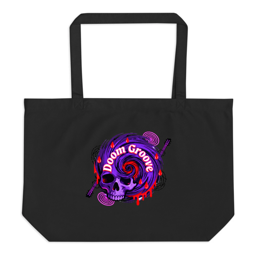 Organic Black Tote Bag | Doom Groove Skull Design - Eco-Friendly & Sustainable