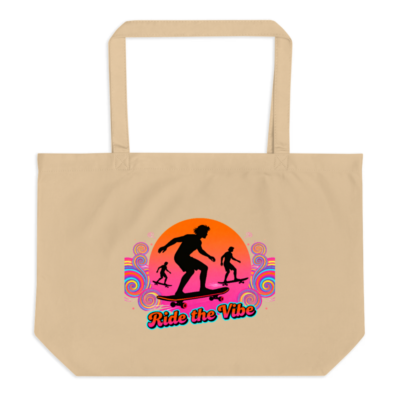 Organic Tote Bag | Ride the Vibe Skateboard Design | Eco-Friendly Large Canvas Tote
