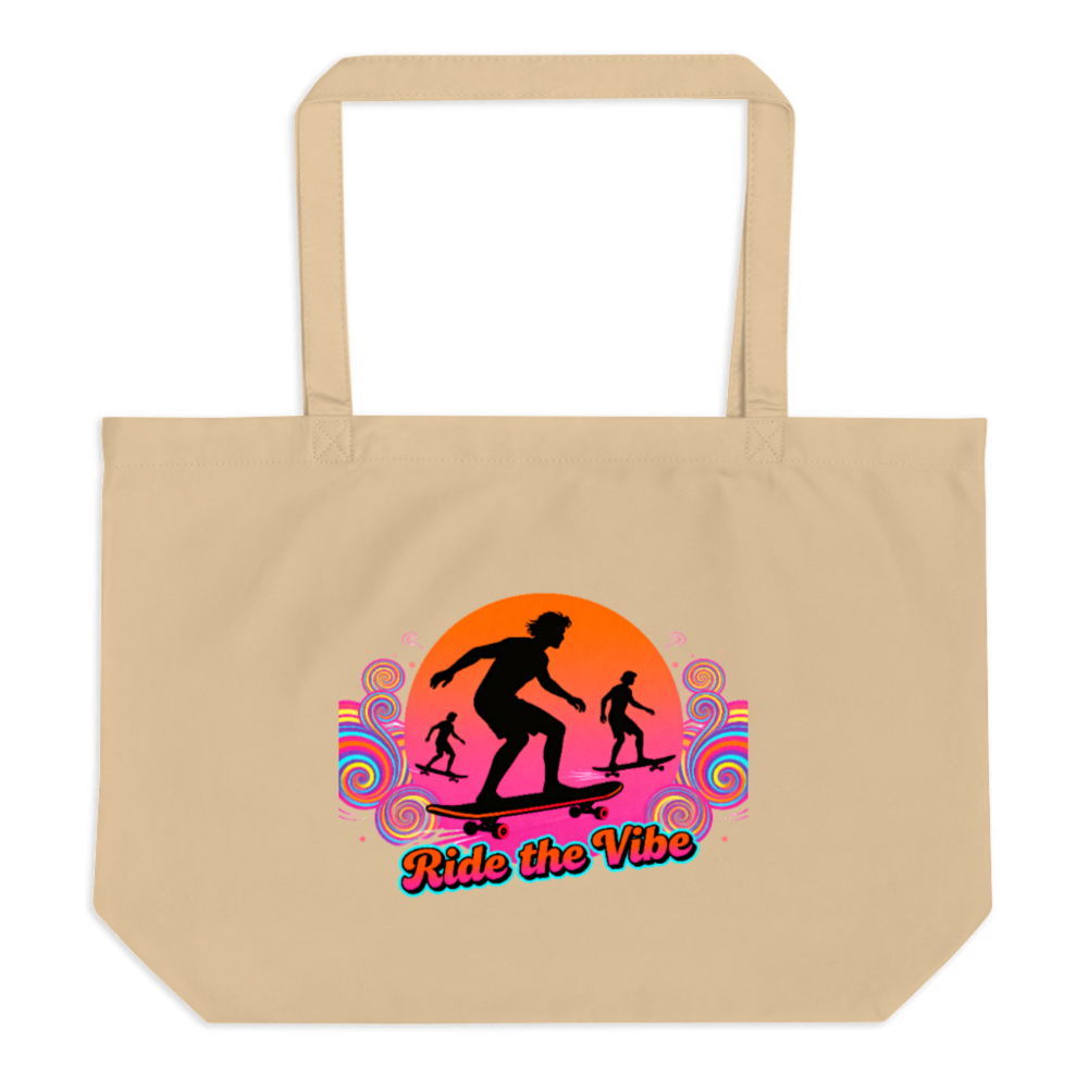Organic Tote Bag | Ride the Vibe Skateboard Design | Eco-Friendly Large Canvas Tote