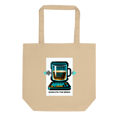 Eco Oyster Tote Bag | Sustainable Cotton Tote with 'Execute the Brew' Tech Coffee Design
