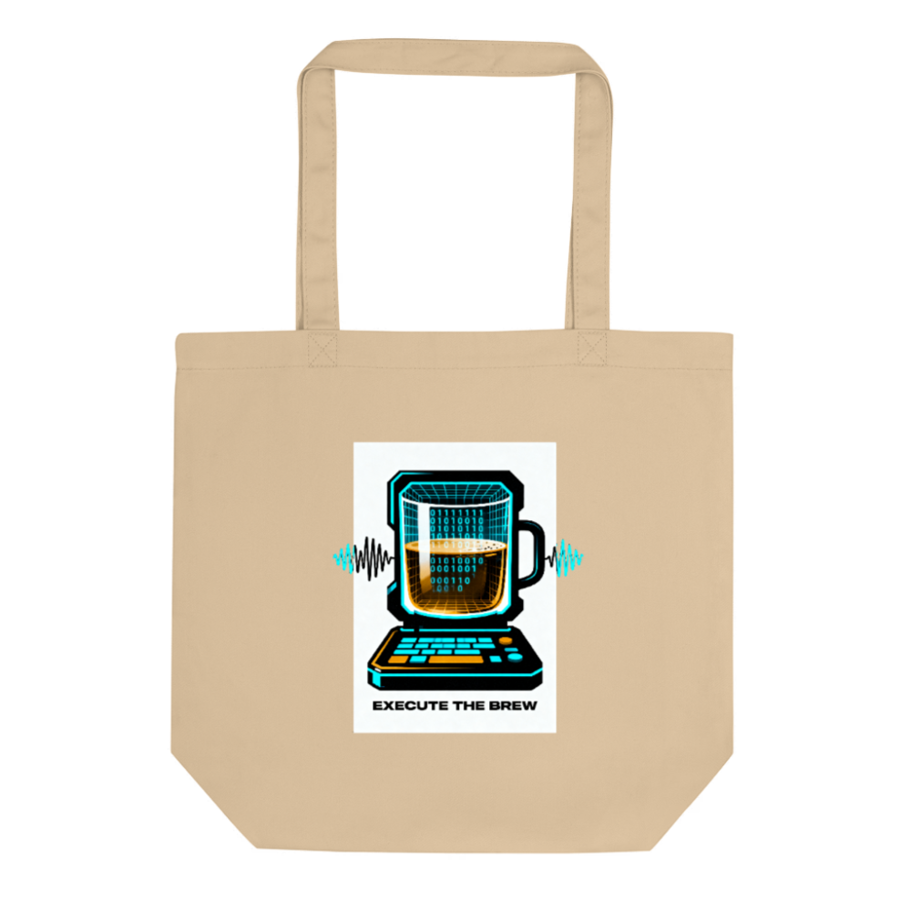 Eco Oyster Tote Bag | Sustainable Cotton Tote with 'Execute the Brew' Tech Coffee Design