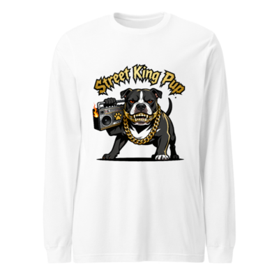 Street King Pup Long Sleeve Tee - Unisex Boxy Fit with Bulldog & Boombox Graphic